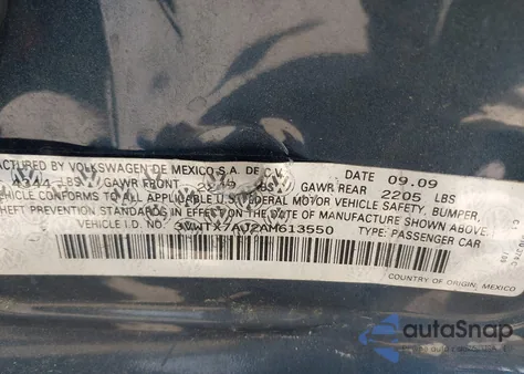 2010 Volkswagen Jetta Se z USA, uszkodzony, nr VIN 3VWTX7AJ2AM613550